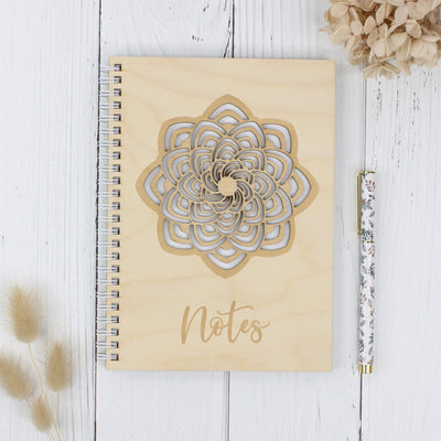 Personalised wooden laser engraved mandala notebook