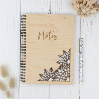 Personalised wooden laser engraved mandala notebook