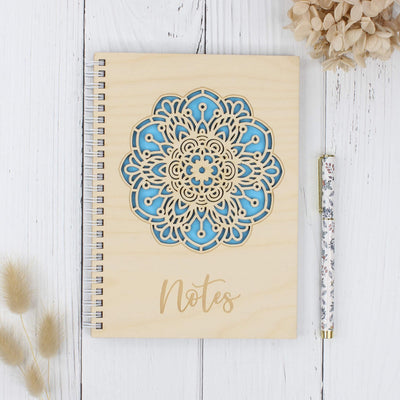 Personalised wooden laser engraved mandala notebook