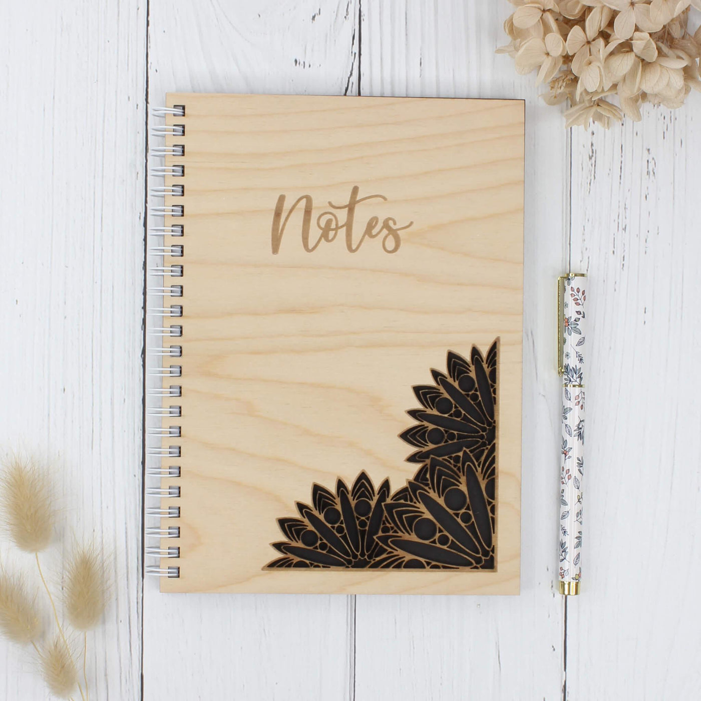 Personalised wooden laser engraved mandala notebook