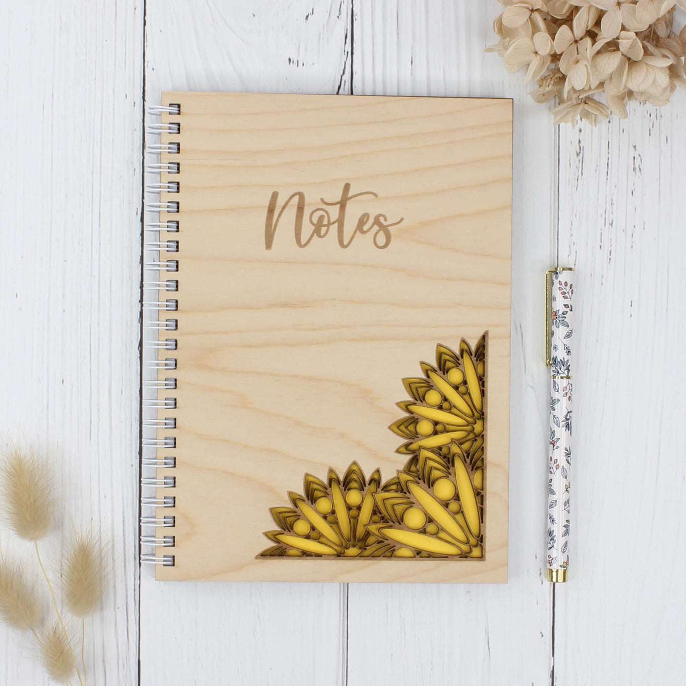 Personalised wooden laser engraved mandala notebook