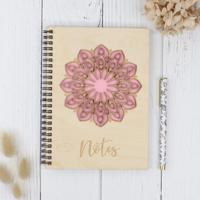 Personalised wooden laser engraved mandala notebook