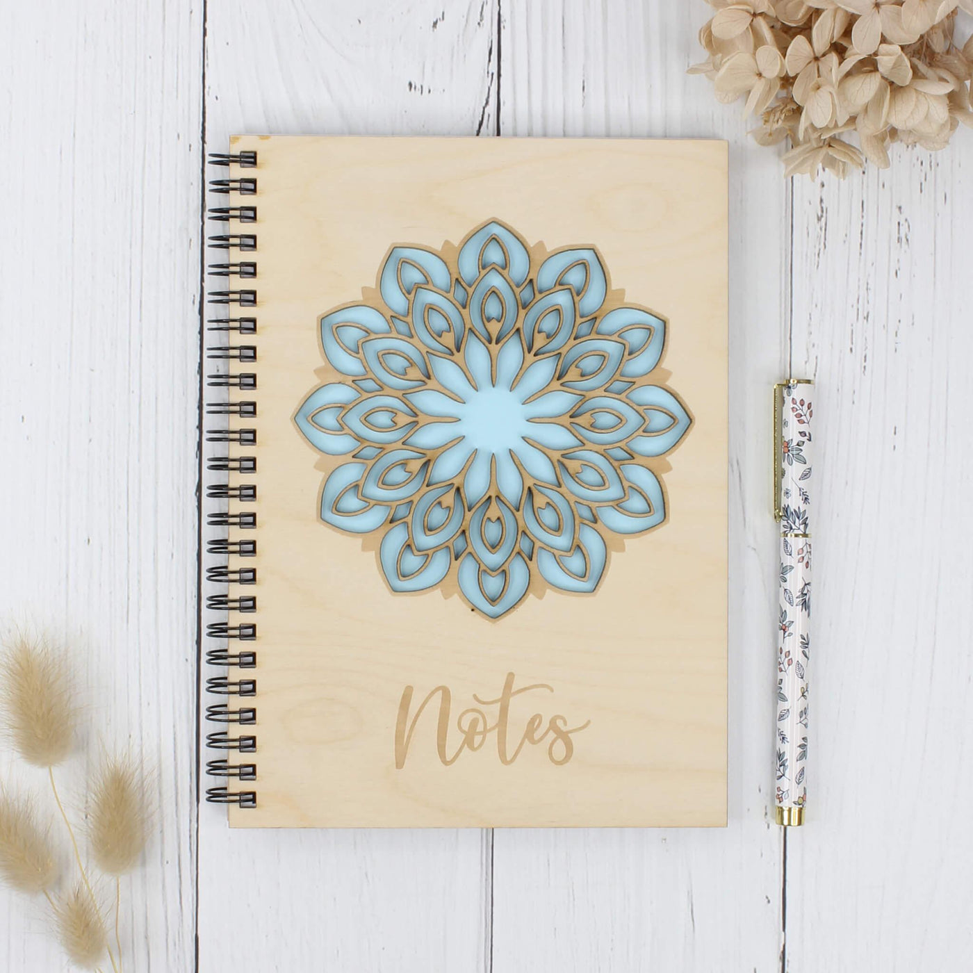 Personalised wooden laser engraved mandala notebook