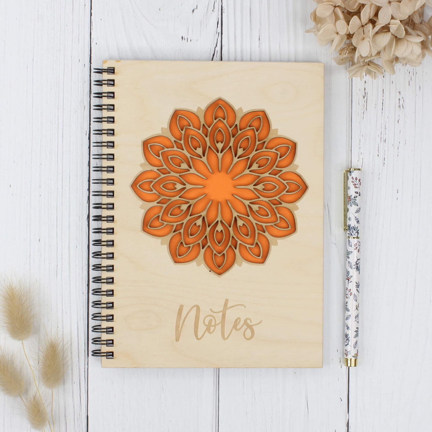 Personalised wooden laser engraved mandala notebook