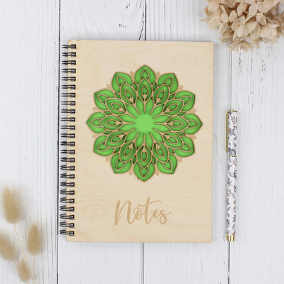 Personalised wooden laser engraved mandala notebook