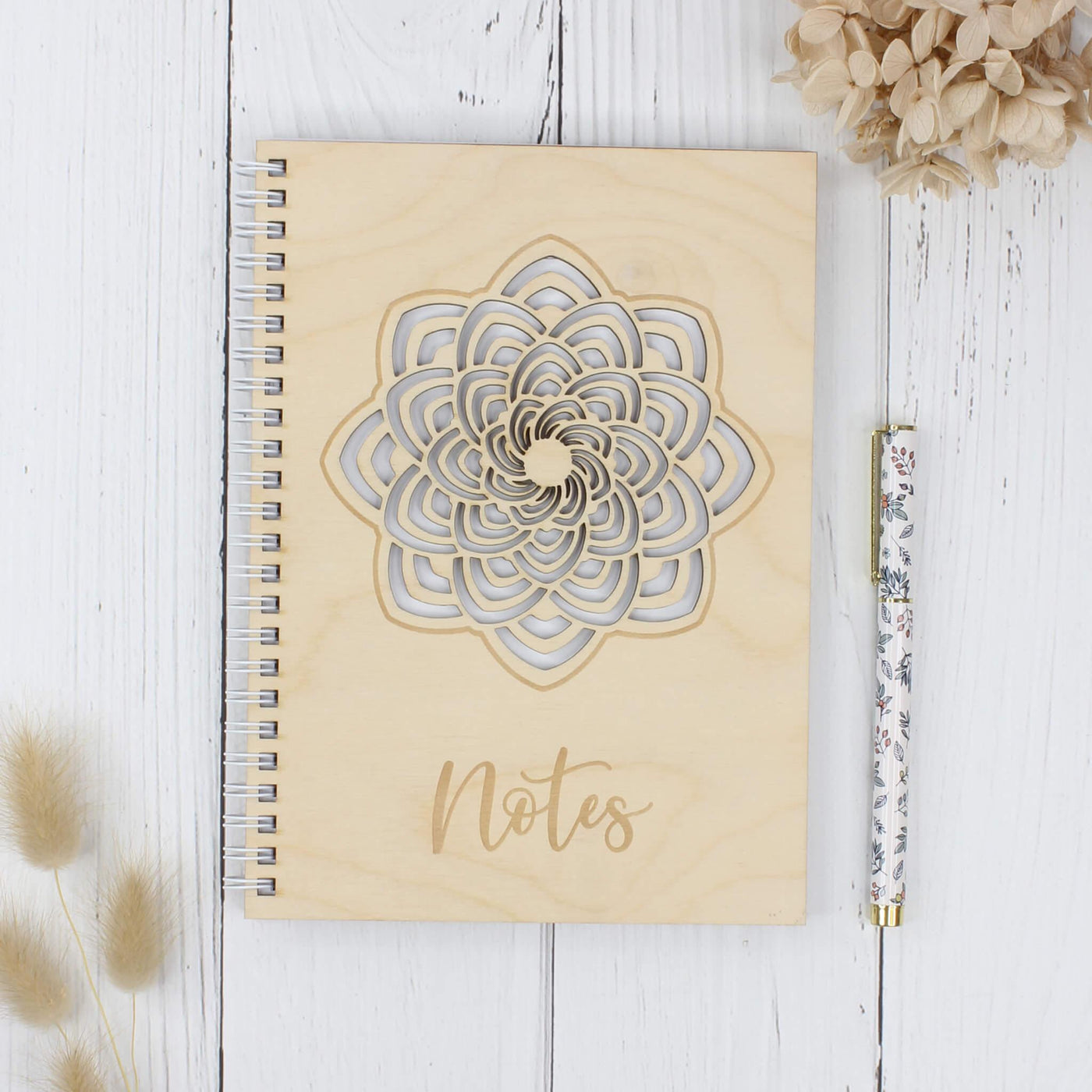 Personalised wooden laser engraved mandala notebook