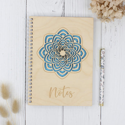 Personalised wooden laser engraved mandala notebook