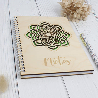 Personalised wooden laser engraved mandala notebook