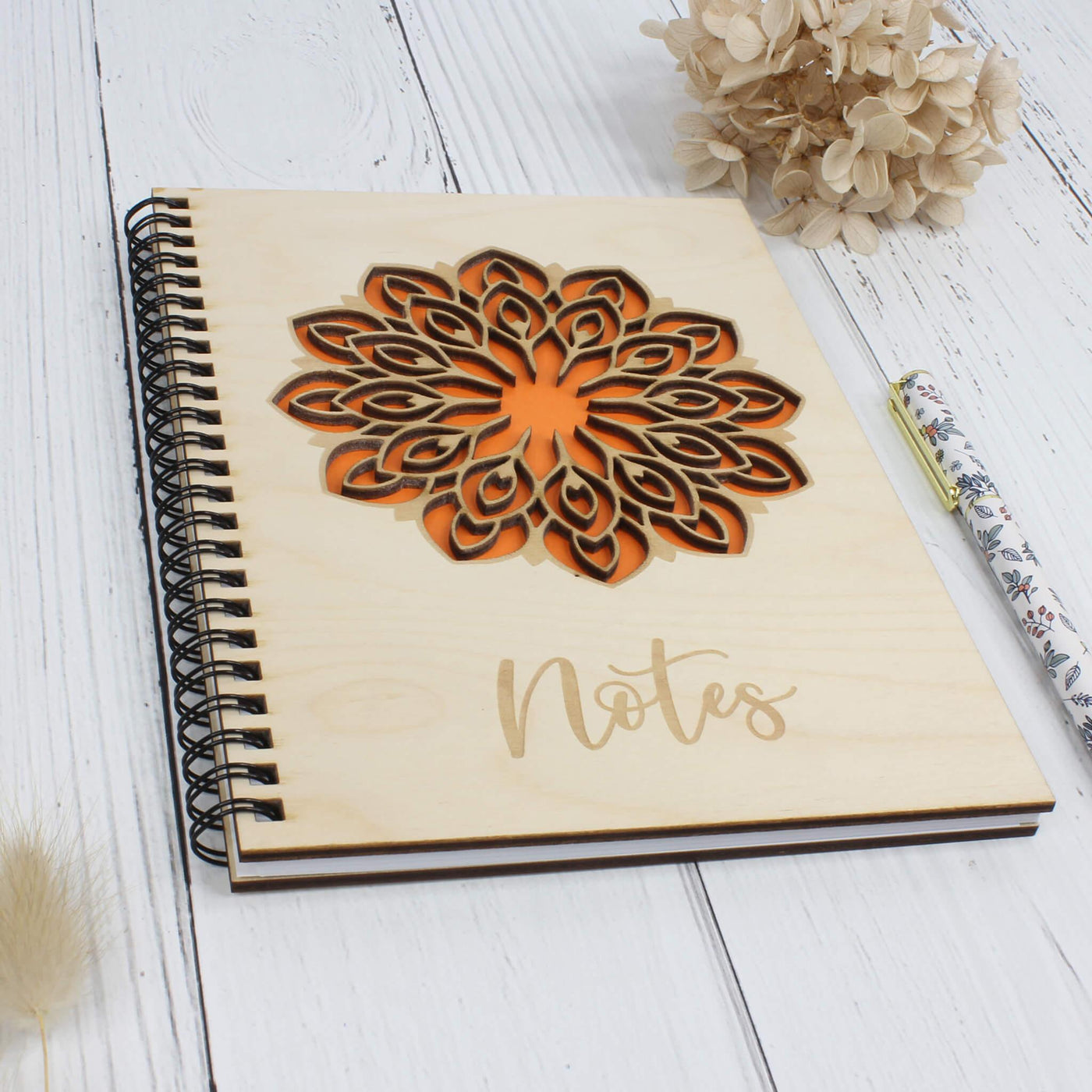 Personalised wooden laser engraved mandala notebook