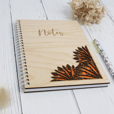 Personalised wooden laser engraved mandala notebook