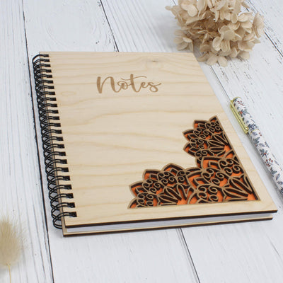 Personalised wooden laser engraved mandala notebook