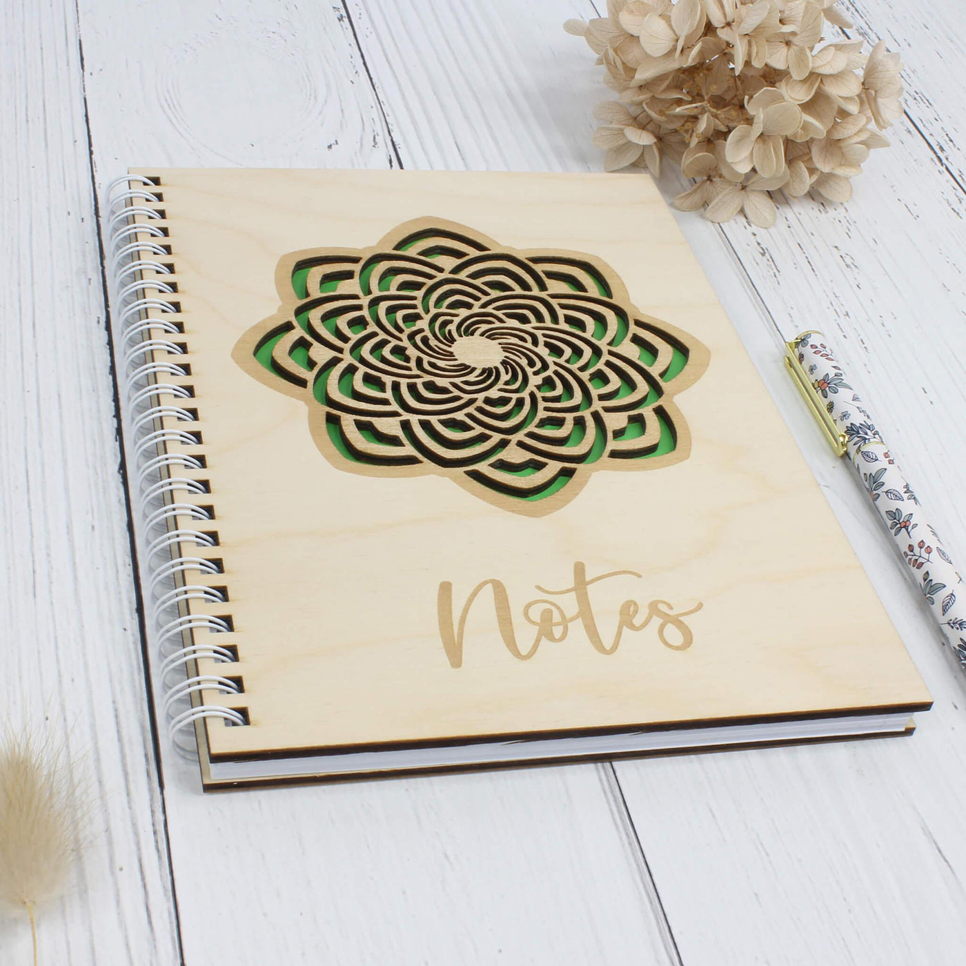 Personalised wooden laser engraved mandala notebook