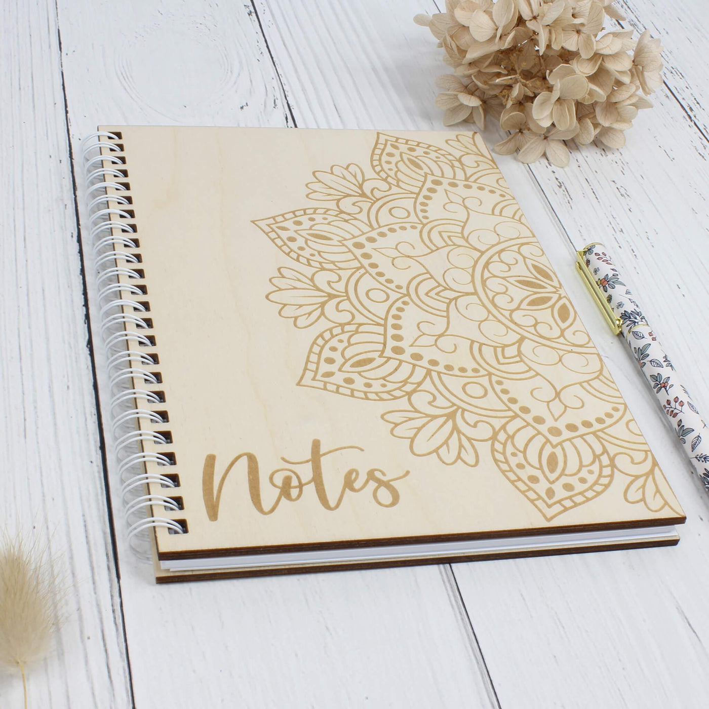 Personalised wooden mandala notebook