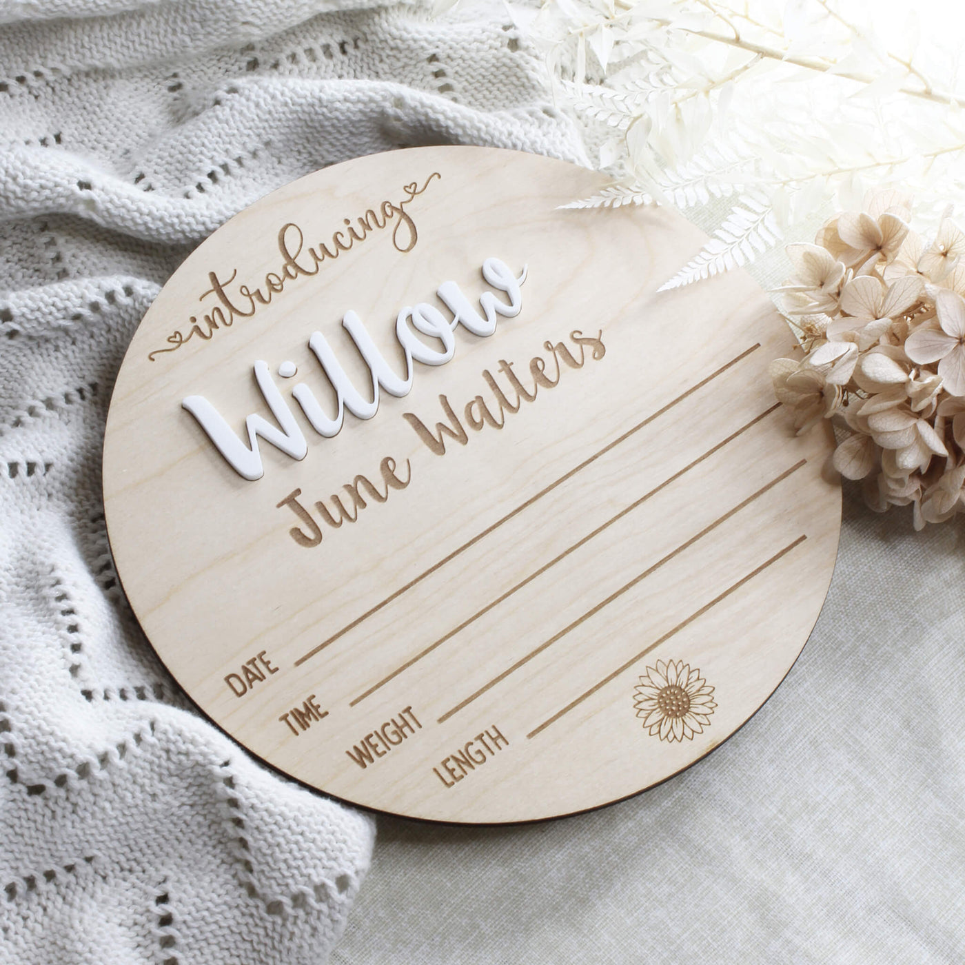 Personalised wooden birth announcement