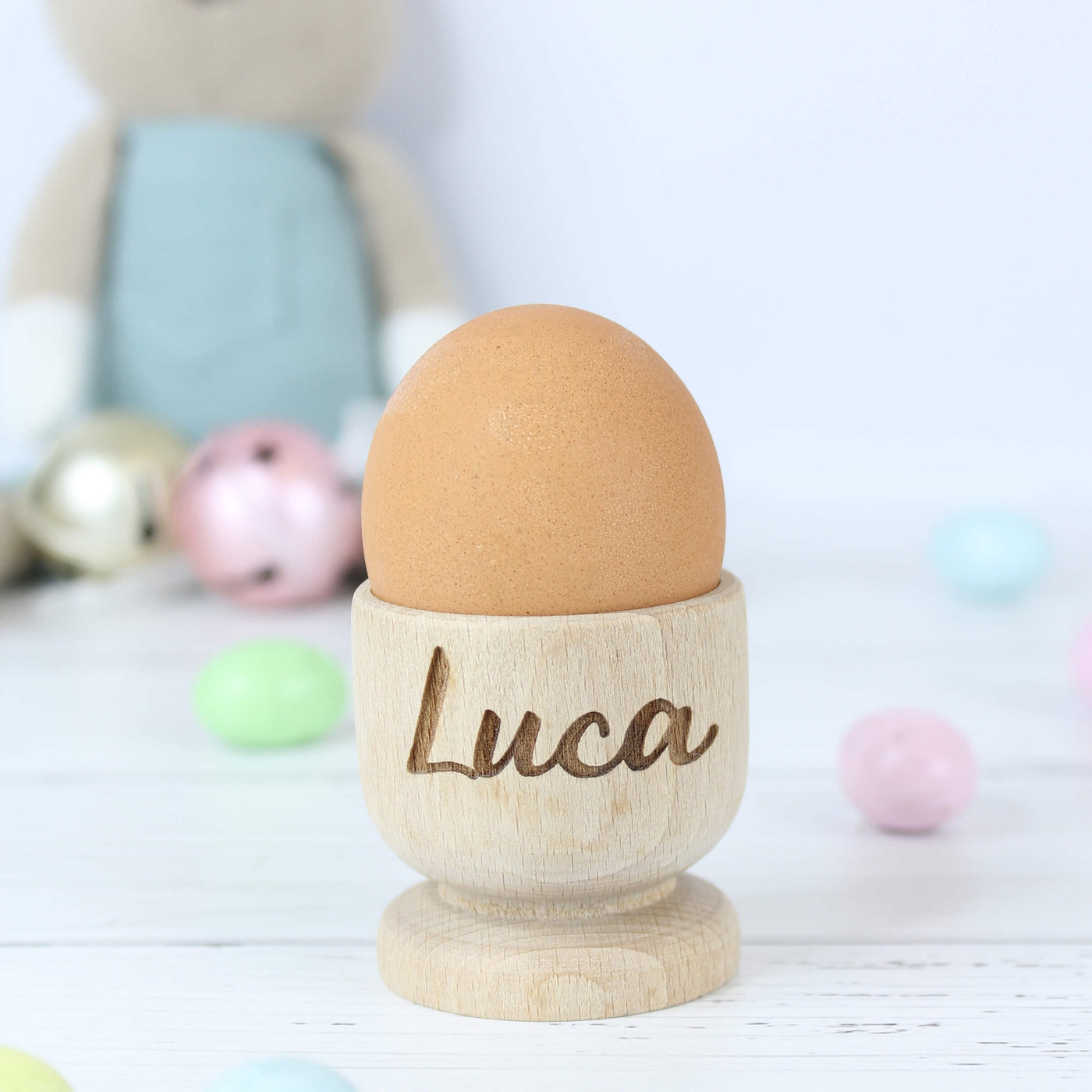 Engraved wooden egg cup