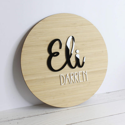 Round wooden kids name plaque