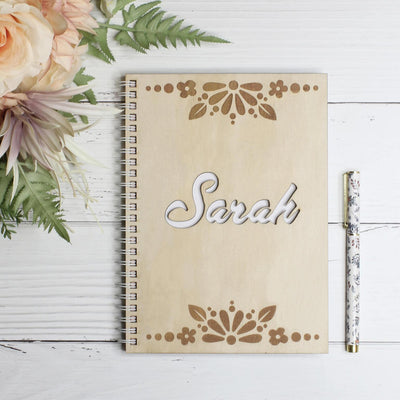 Personalised wooden notebook with name cut out