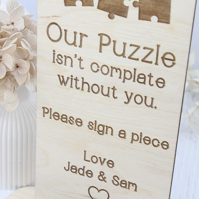 Wooden wedding puzzle sign