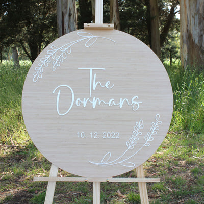 Round wooden wedding sign