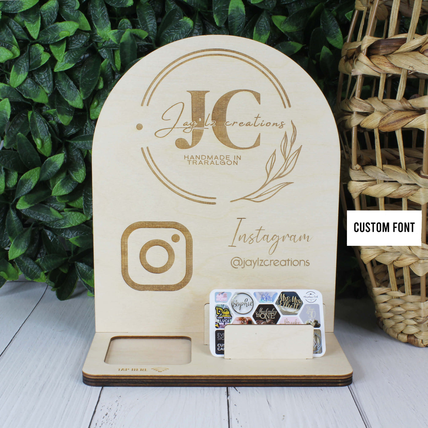 Wooden Square Reader Dock With Business Card Holder – Meridian Etch