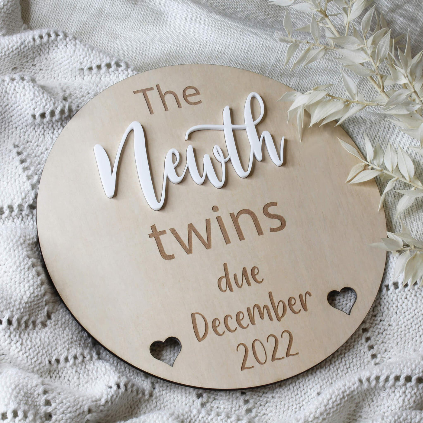 Personalised wooden pregnancy announcement