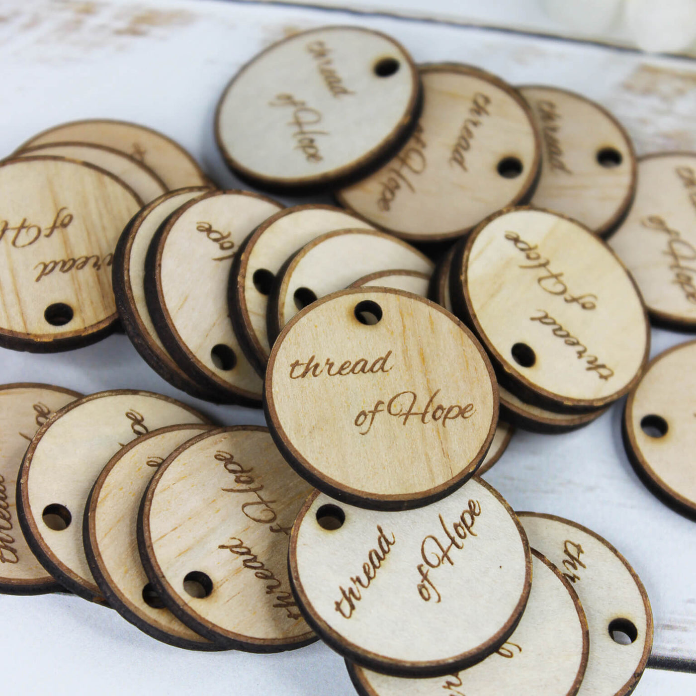 Wooden engraved wedding favour thank you tags