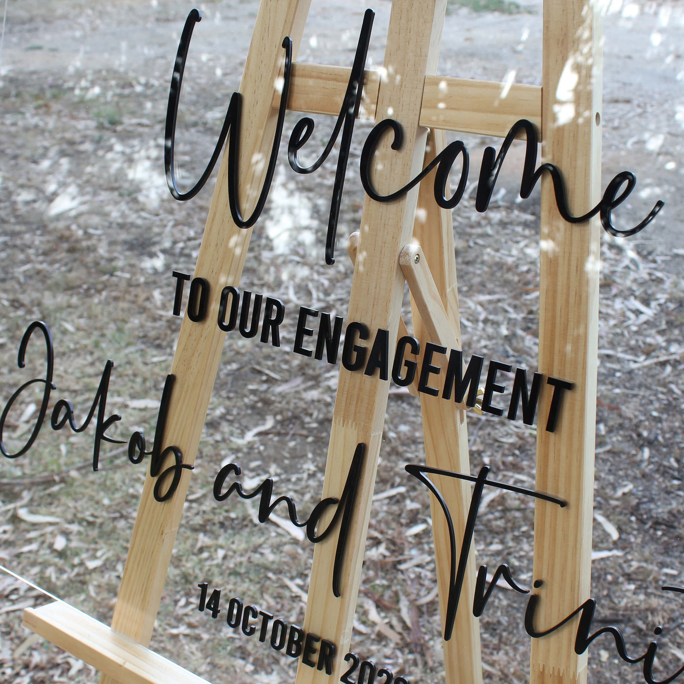 clear acrylic engagement sign